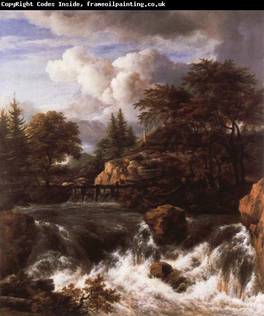 Jacob van Ruisdael a waterfall in a rocky landscape
